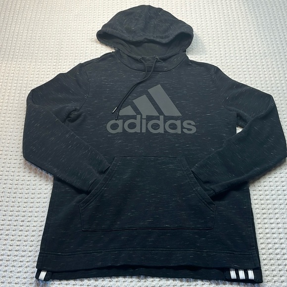 adidas Tops - Adidas Hoodie Women’s Small Black Graphic Print Flip-Up Front Pouch Pre Owned